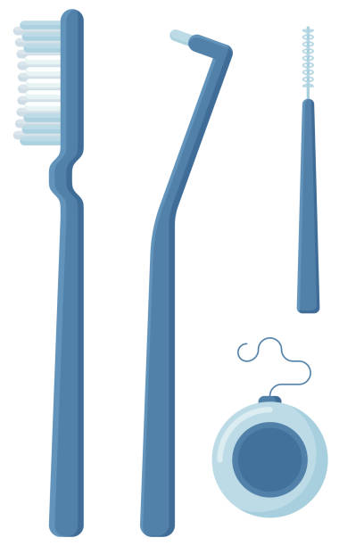 ブレースシステムをインストールした後の歯をきれいにするためのツール。ベクトルの図 - floss toothpick点のイラスト素材／クリップアート素材／マンガ素材／アイコン素材