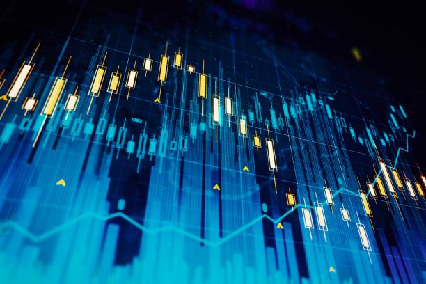 istock Virtual creative financial chart hologram on blue background, research and analytics concept. 3D Rendering 1291606149