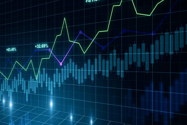 istock Virtual creative financial chart hologram on dark background, research and analytics concept. 3D Rendering 1291606162