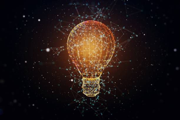 istock Creative light bulb illustration on abstract dark background, research and development concept. 3D Rendering 1291606287