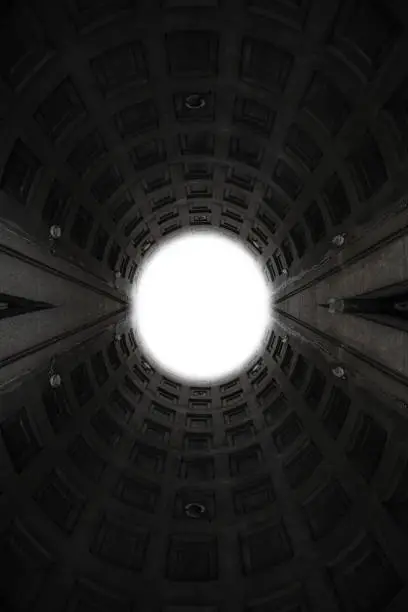 Photo of Abstract background with a concrete decorative circle tunnel.