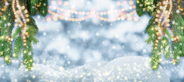 istock Magic Christmas Snow Landscape Background With Sparkling Lights 1291608539