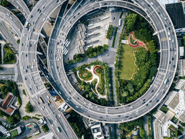 istock Aerial View of Busy Road Intersection 1291608988