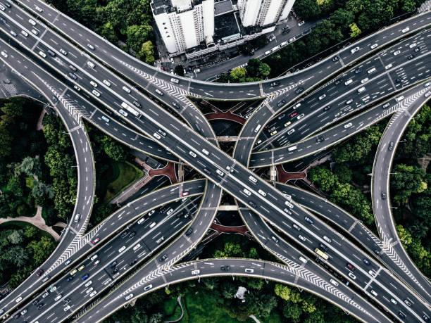 istock Aerial View of Busy Road Intersection 1291609078