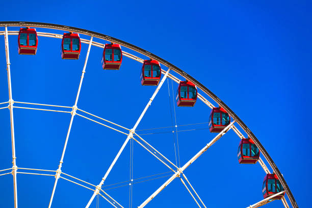 ferris wheel against the blue sky close up - costume stage costume sunlight carnival imagens e fotografias de stock