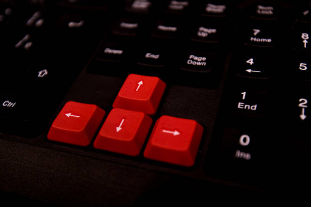 istock Black Keyboard With Red Arrow Keys 1291611478