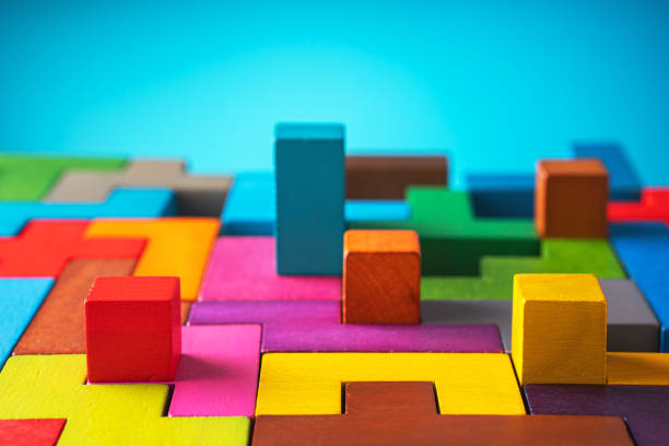 istock Geometric shapes on a blue background. 1291612977
