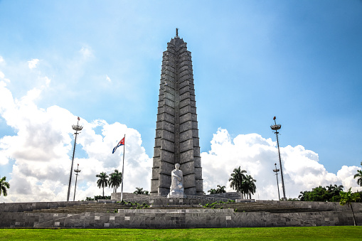 Havana, Cuba - 11th of October, 2018. Majestic Jose Marti memorial statue at Plaza De Revolucion.