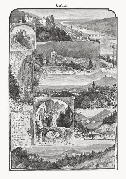 istock Historical views of Baden landscapes, Germany, woodcut, published 1893 1291613210