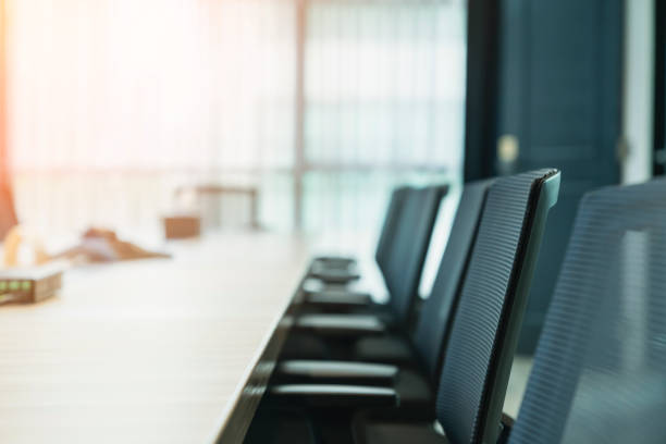 close up modern design chair in conference room with window curtain background free copy space for your creativity ideas text close up modern design chair in conference room with window curtain background free copy space for your creativity ideas text conference table stock pictures, royalty-free photos & images