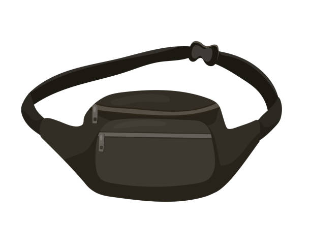 Vector illustration of fanny pack, waist bag. Isolated image of trendy accessory on white background. Street fashion Vector illustration of fanny pack, waist bag. Isolated image of trendy accessory on white background. Street fashion. leather clasp stock illustrations
