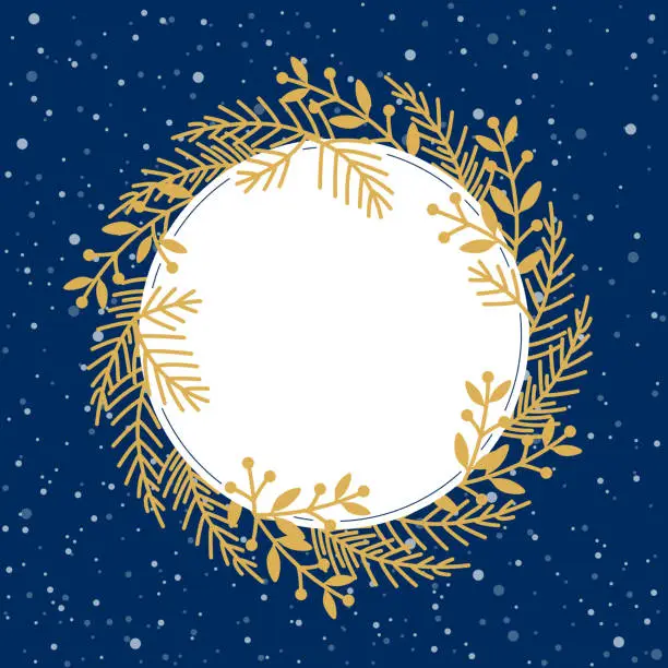Vector illustration of Gold winter blank round frame
