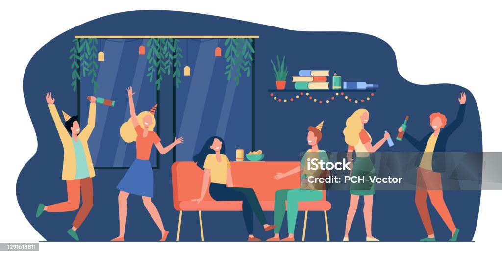 Group Of Cheerful Students Or Happy Friends Stock Illustration - Download  Image Now - Party - Social Event, House, Apartment - iStock