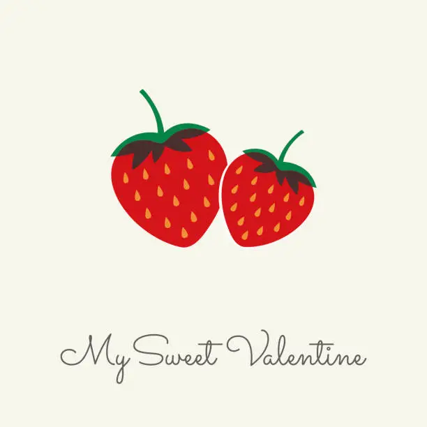 Vector illustration of Valentine’s Day greeting card with Strawberry. Spring holidays. Vector Illustration.