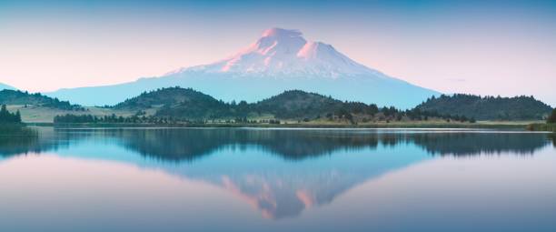 Beautiful Mount Shasta and Siskiyou Lake  A reflection of snow capped Mount Shasta in a clear water in lake at sunrise in California State, USA. Siskiyou County Beautiful Mount Shasta and Siskiyou Lake 
A reflection of snow capped Mount Shasta in a clear water in lake at sunrise in California State, USA. Siskiyou County siskiyou lake stock pictures, royalty-free photos & images