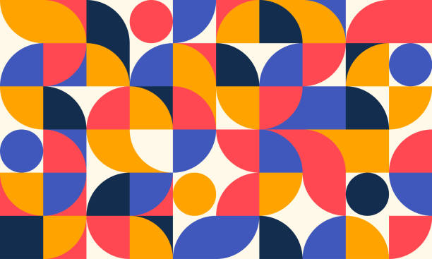 ilustraciones, imágenes clip art, dibujos animados e iconos de stock de ilustración de patrón geométrico abstracto. colores retro y fondo blanco. - gráfico por ordenador