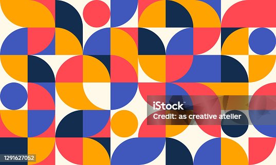istock Abstract Geometric Pattern Artwork. Retro colors and white background. 1291627052