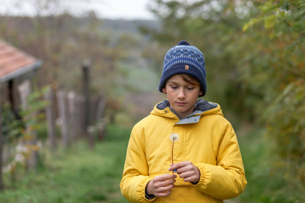 istock Small boy with a dandelion in nature. 1291628465