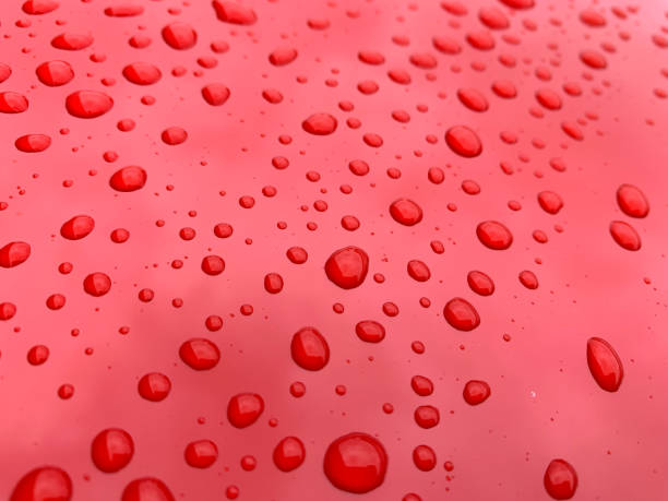 istock Water drop pattern on red car hood, bonnet. 1291628539