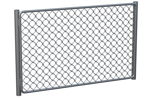 istock Metal grid fence isolated on white background. 3d rendering 1291631176