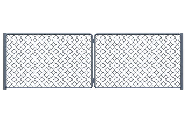 istock Metal grid fence isolated on white background. 3d rendering 1291631180