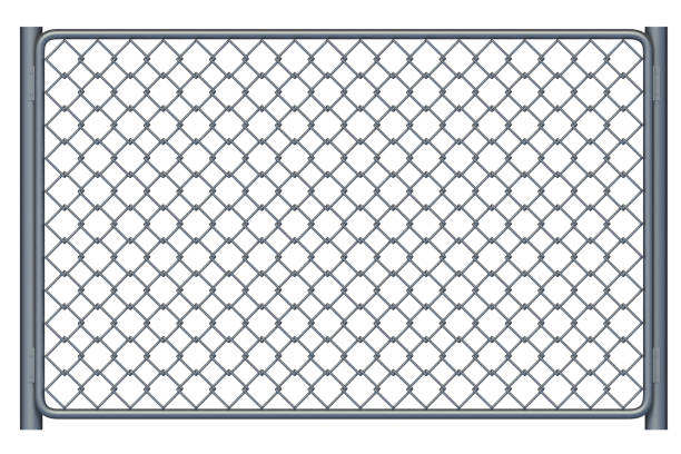 istock Metal grid fence isolated on white background. 3d rendering 1291631186