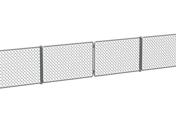 istock Metal grid fence isolated on white background. 3d rendering 1291631189