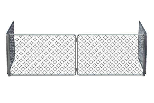 istock Metal grid fence isolated on white background. 3d rendering 1291631192