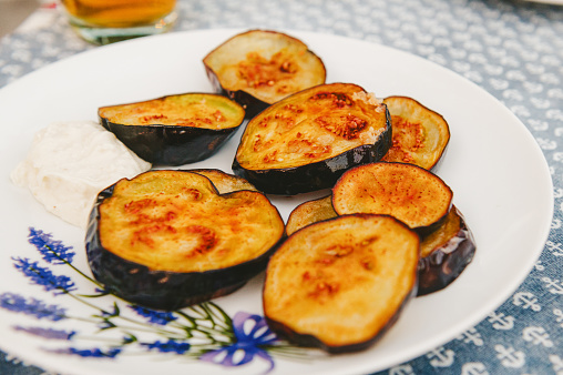 Fried Eggplant On The Table, Greek Starter