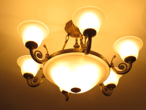istock bronze chandelier in retro style with white frosted ceiling lights 1291631785