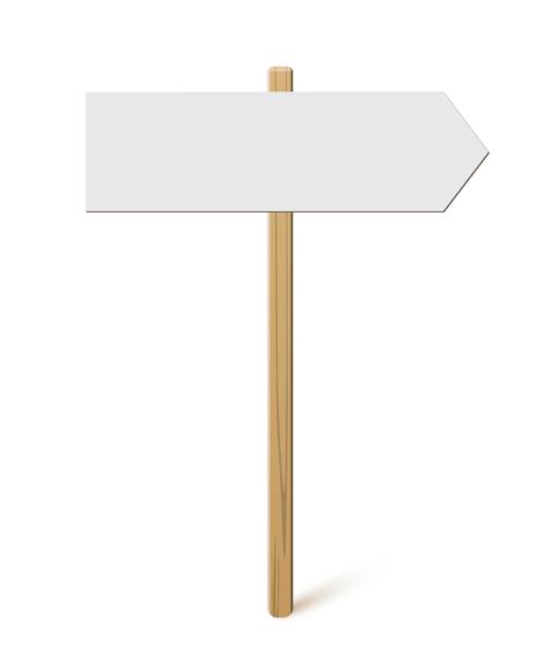 ilustrações de stock, clip art, desenhos animados e ícones de signpost with blank direction sign on road. wooden stick with white arrow board vector illustration. retro street post isolated on white background. simple empty crossroad banner - directional sign wood sign footpath