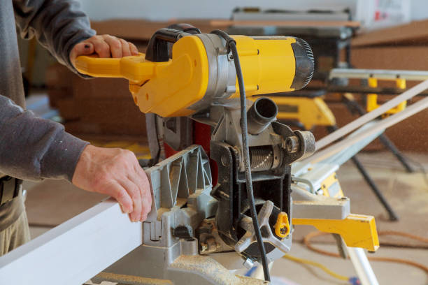 istock Cutting moulding for renovation new house under construction in the finishing work 1291638443