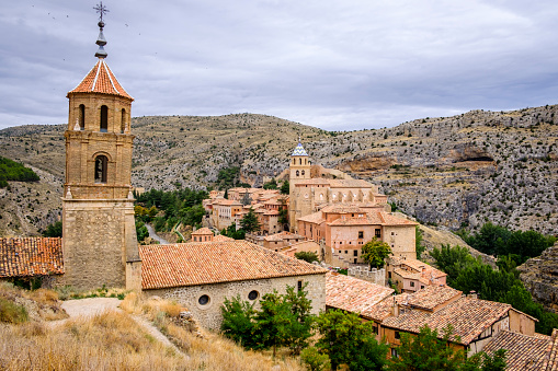 Albarracín town, located in the hills of the central-eastern area of Spain, on a curve of the Guadalaviar river. The high ramparts of dating back to the Middle Ages, dominate the adjacent hillside.