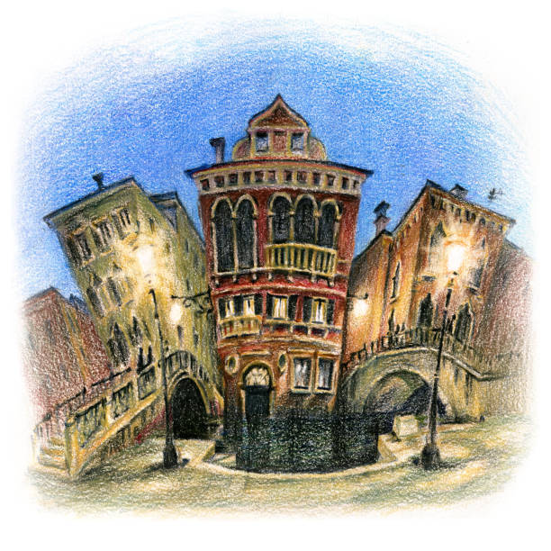 illustrazioni stock, clip art, cartoni animati e icone di tendenza di canale notturno e ponti a venezia - veneto night street