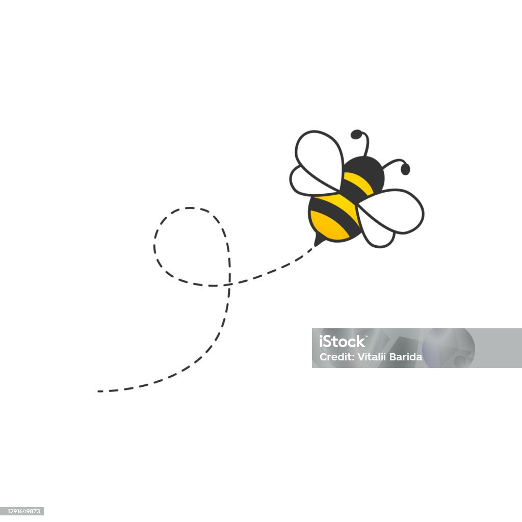 Cute bee with dotted route. - Royalty-free Abelha arte vetorial