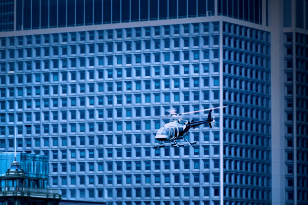 Military helicopter in flight.