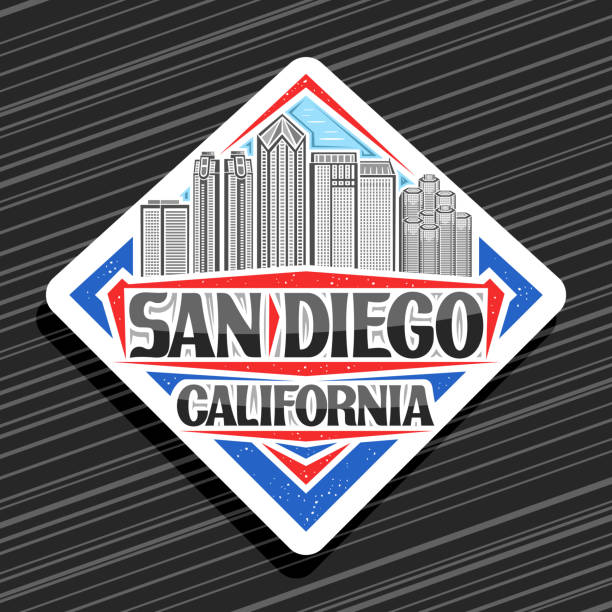 ilustrações de stock, clip art, desenhos animados e ícones de vector label for san diego - label travel san diego california california