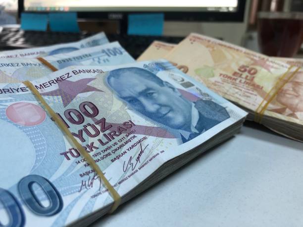 lira turca, denaro turco, denaro turco - pagare foto e immagini stock