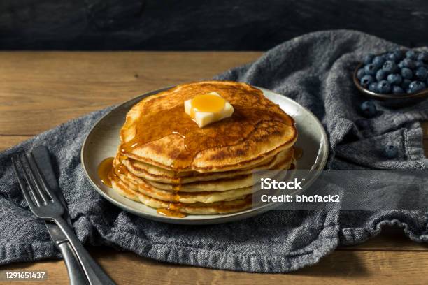 Homemade Sourdough Pancakes With Butter Stock Photo - Download Image Now - Pancake, Sourdough Bread, Backgrounds