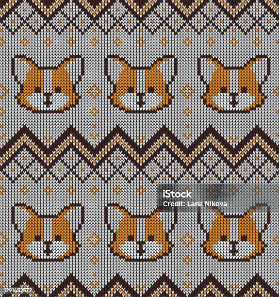 Knitted Christmas And New Year Pattern In Dogs Wool Knitting Sweater Design  Wallpaper Wrapping Paper Textile Print Eps 10 Stock Illustration - Download  Image Now - iStock