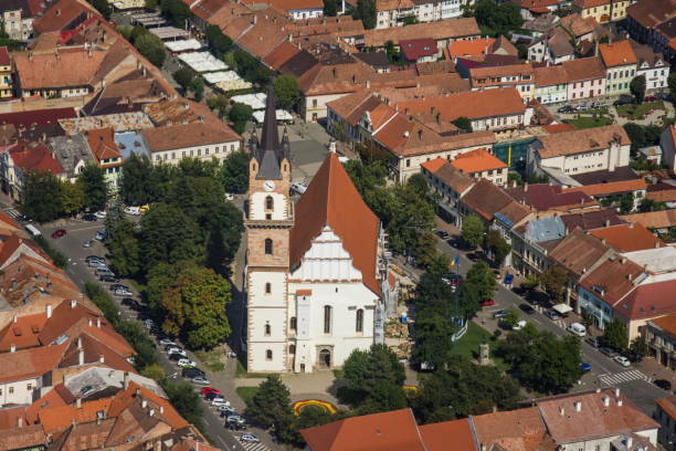 istock Romania, Bistrita, aerial image, 2019, August  ,Evangelical Church 1291653823