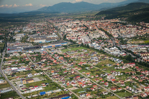 istock Romania, Bistrita, aerial image, 2019, August, view towards the Bargaului Mountains 1291653835