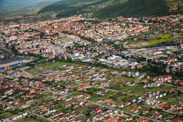 istock Romania, Bistrita, aerial image, 2019, August, view towards the Bargaului Mountains 1291653845