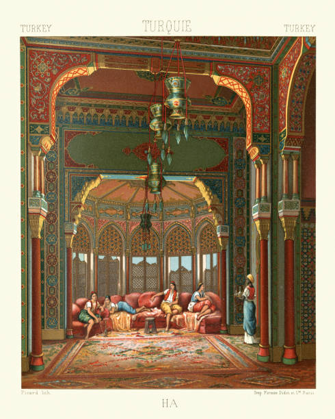 Vintage illustration of Ottoman empire, Harem chamber in a palace, 19th Century