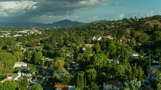 Drone shot of Sherman Oaks, Los Angeles, California on and overcast day in November.
