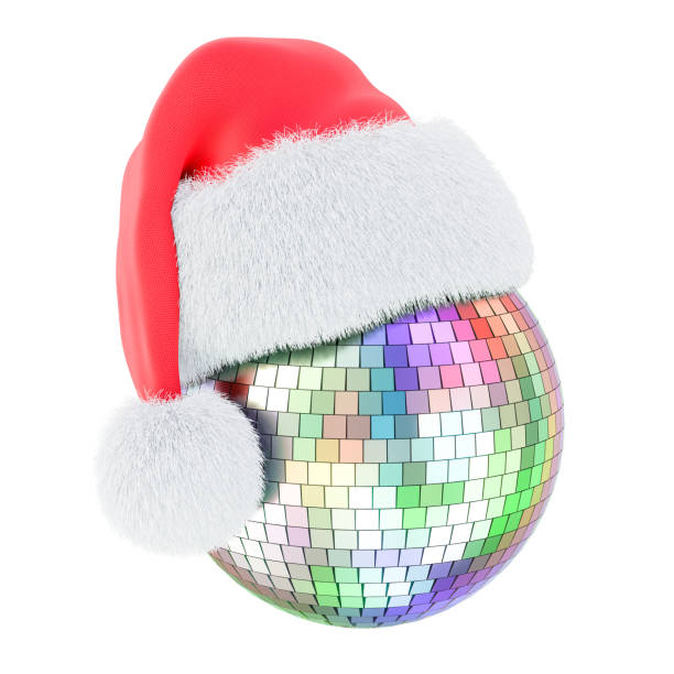 istock Christmas party concept. Mirror disco ball with red Santa hat, 3D rendering isolated on white background 1291664203