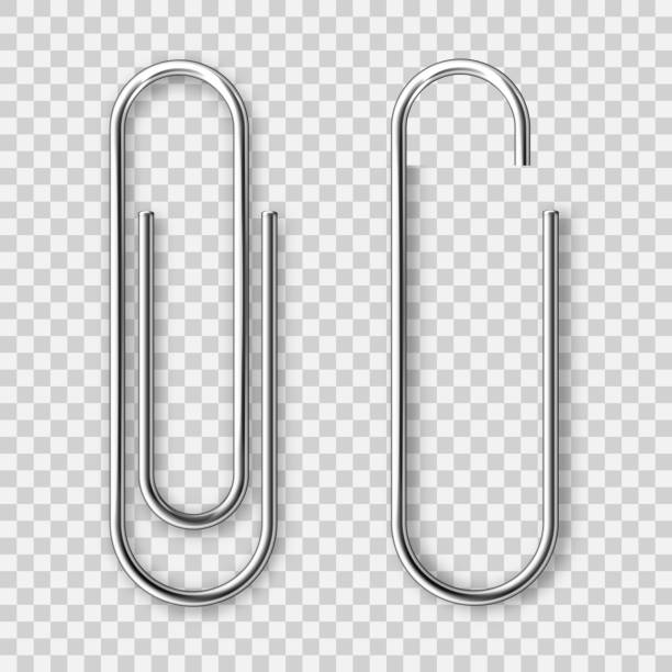 ilustrações de stock, clip art, desenhos animados e ícones de realistic metal paper clip isolated on transparent background. page holder, binder. vector illustration - clip