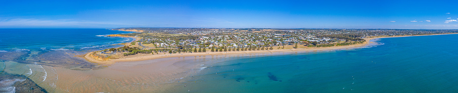 Panorama of Torquay beach and harbour