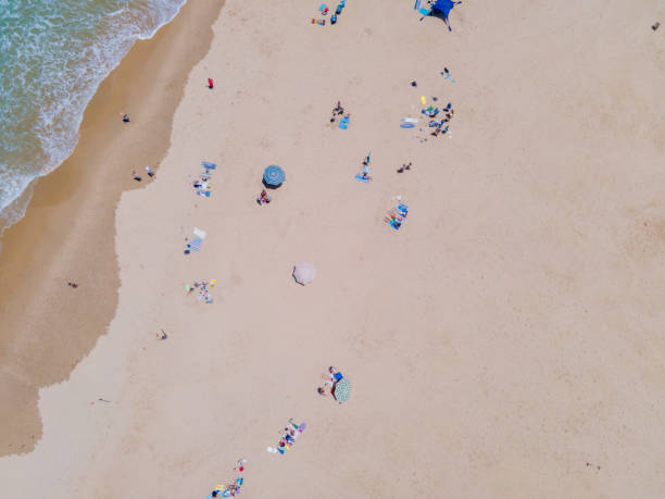 istock Aerial view of people sunbathing at beach 1291677946