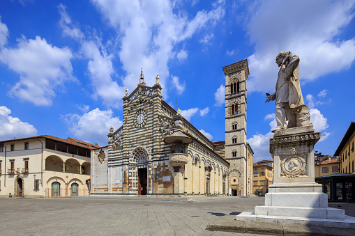 City square of Santo Stefano, Duomo of Prato, Tuscan city in Italy